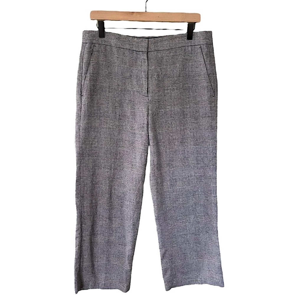 J. Crew Factory Linen Blend Cropped Length Pants Blue White‎ Striped Size 8